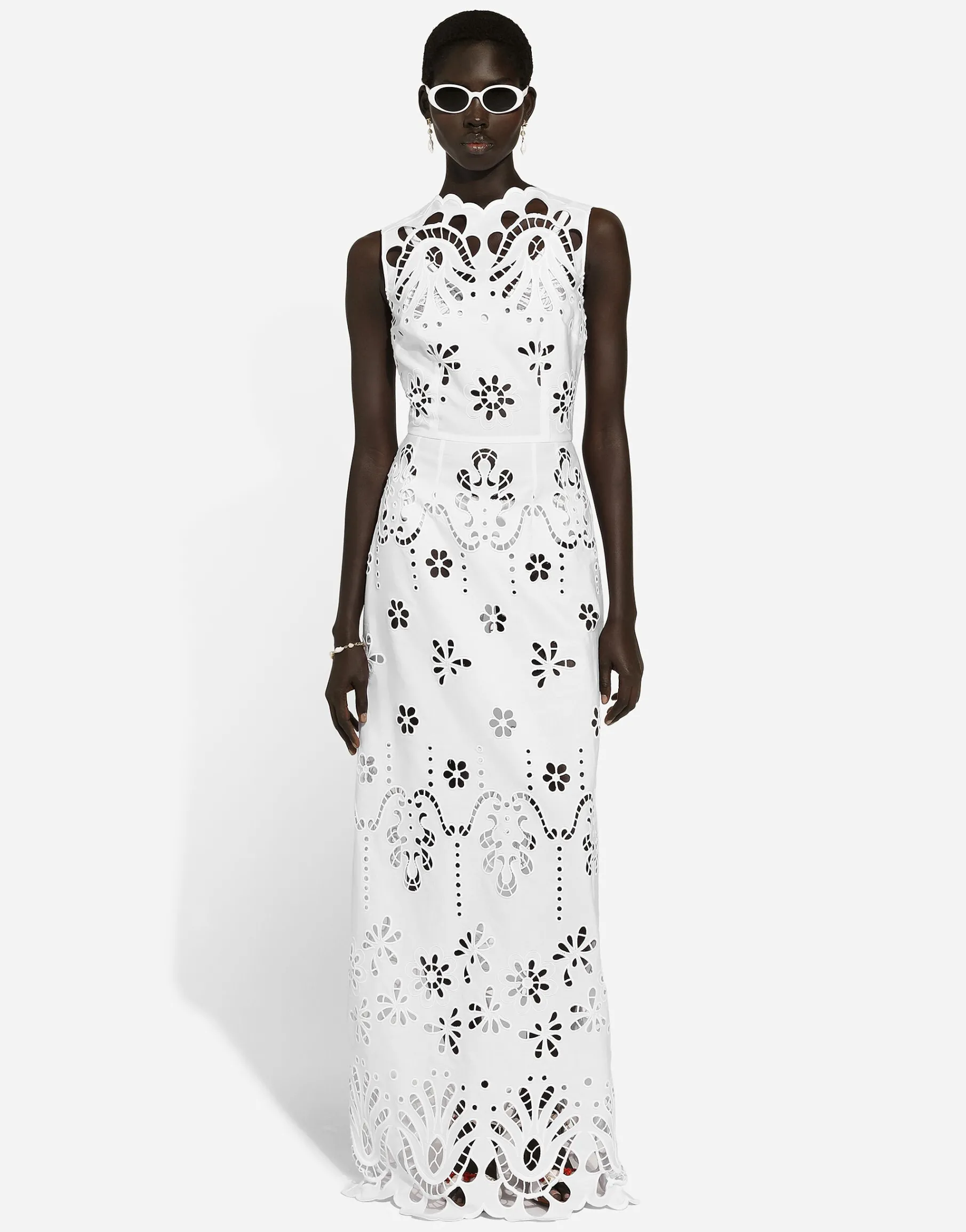 Long cotton dress with cut-out detailing