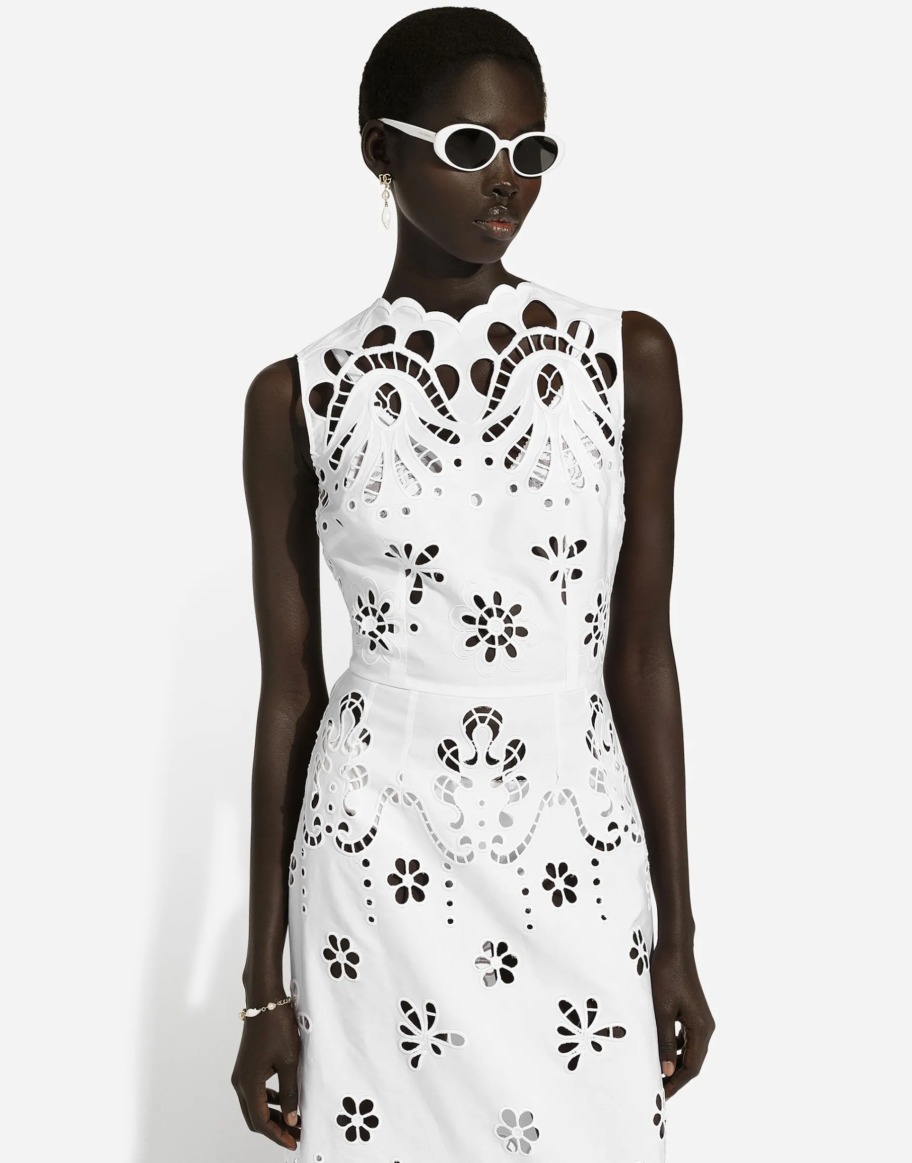 Long cotton dress with cut-out detailing