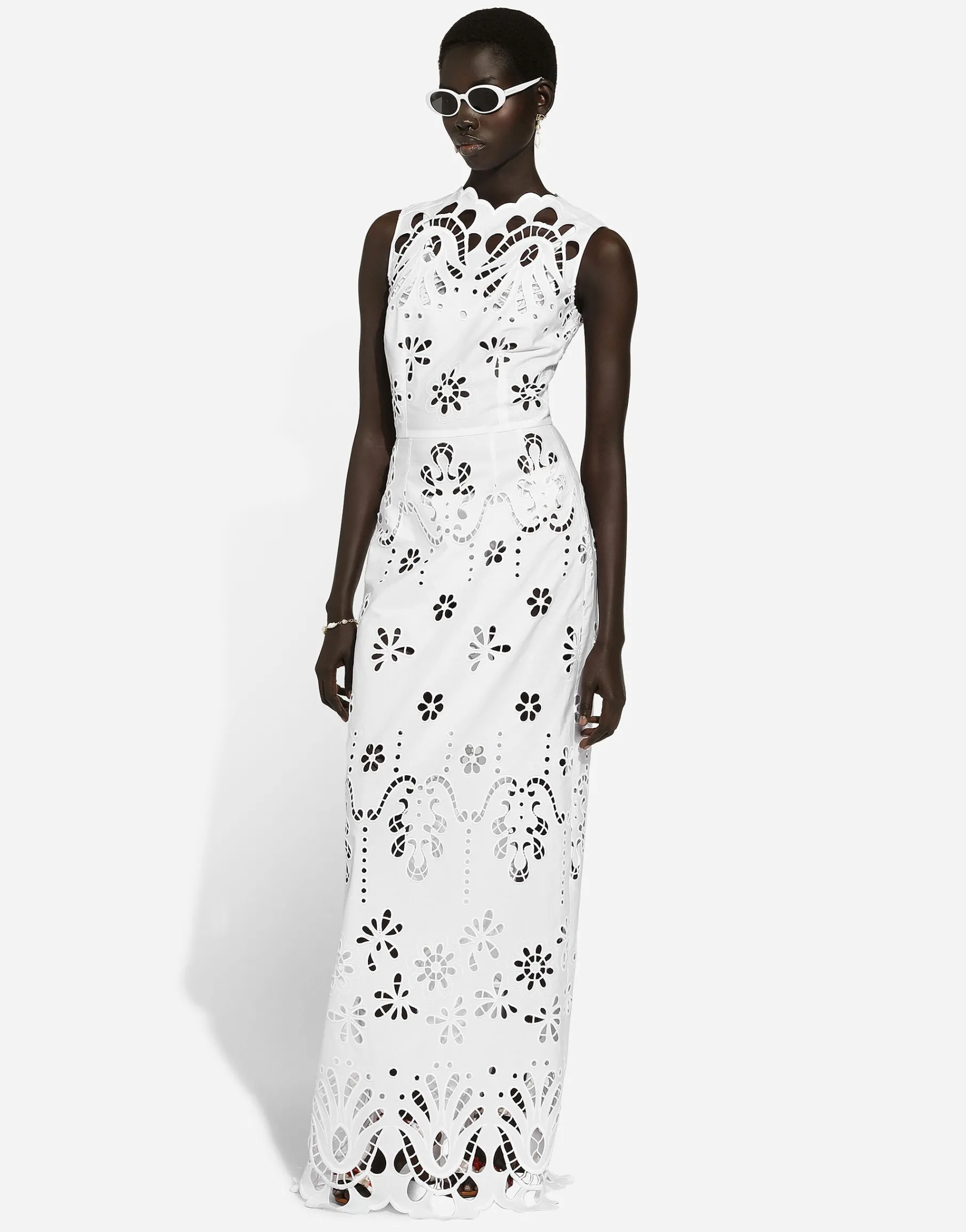 Long cotton dress with cut-out detailing