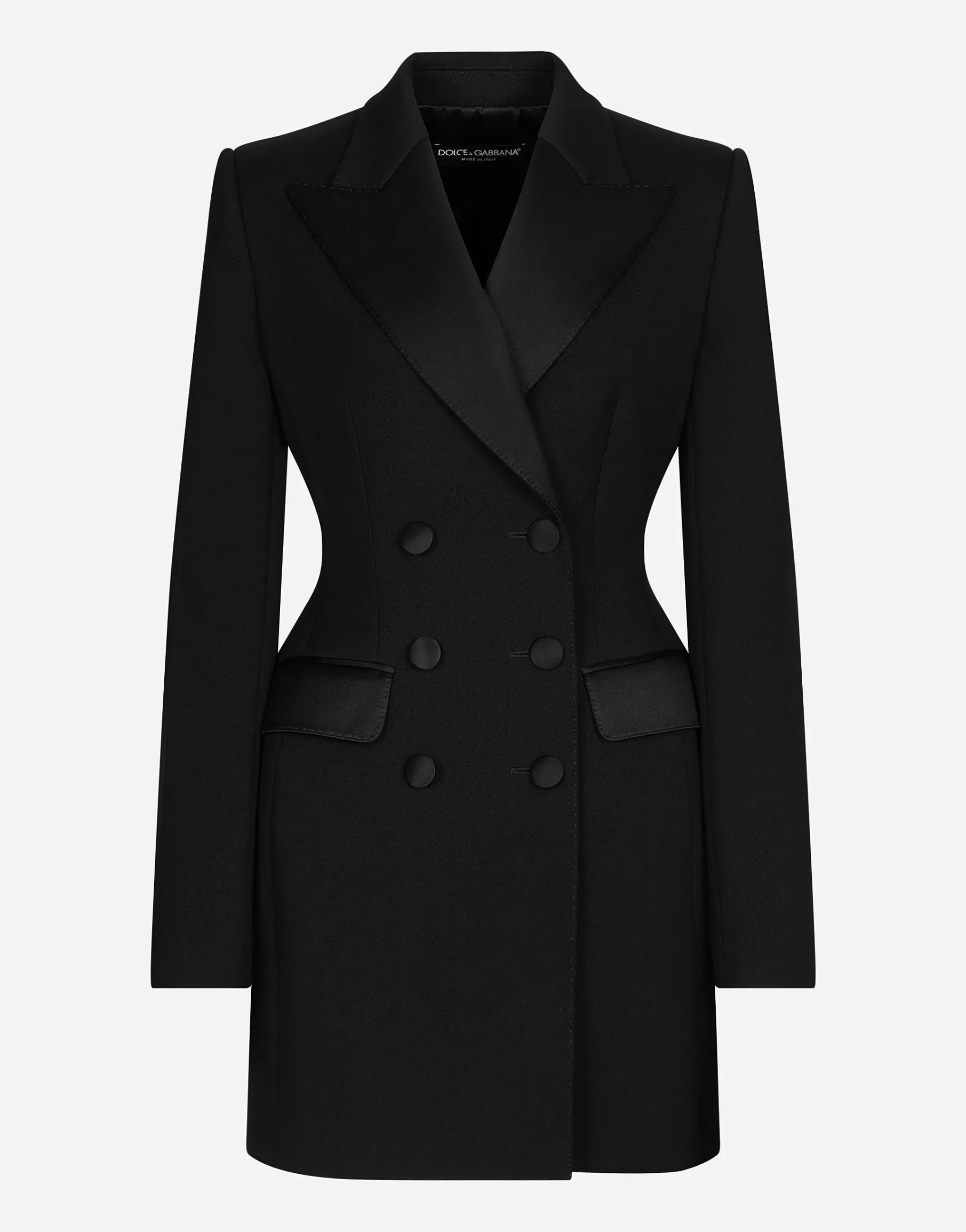 Long double-breasted Dolce tuxedo jacket in stretch wool