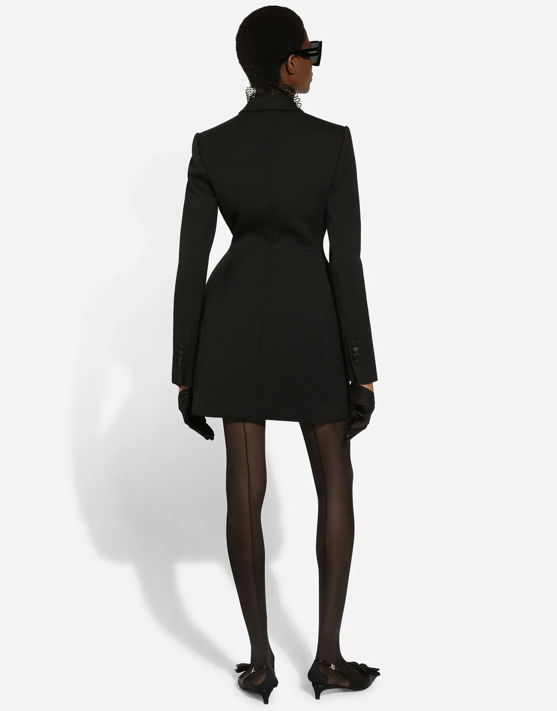 Long double-breasted Dolce tuxedo jacket in stretch wool