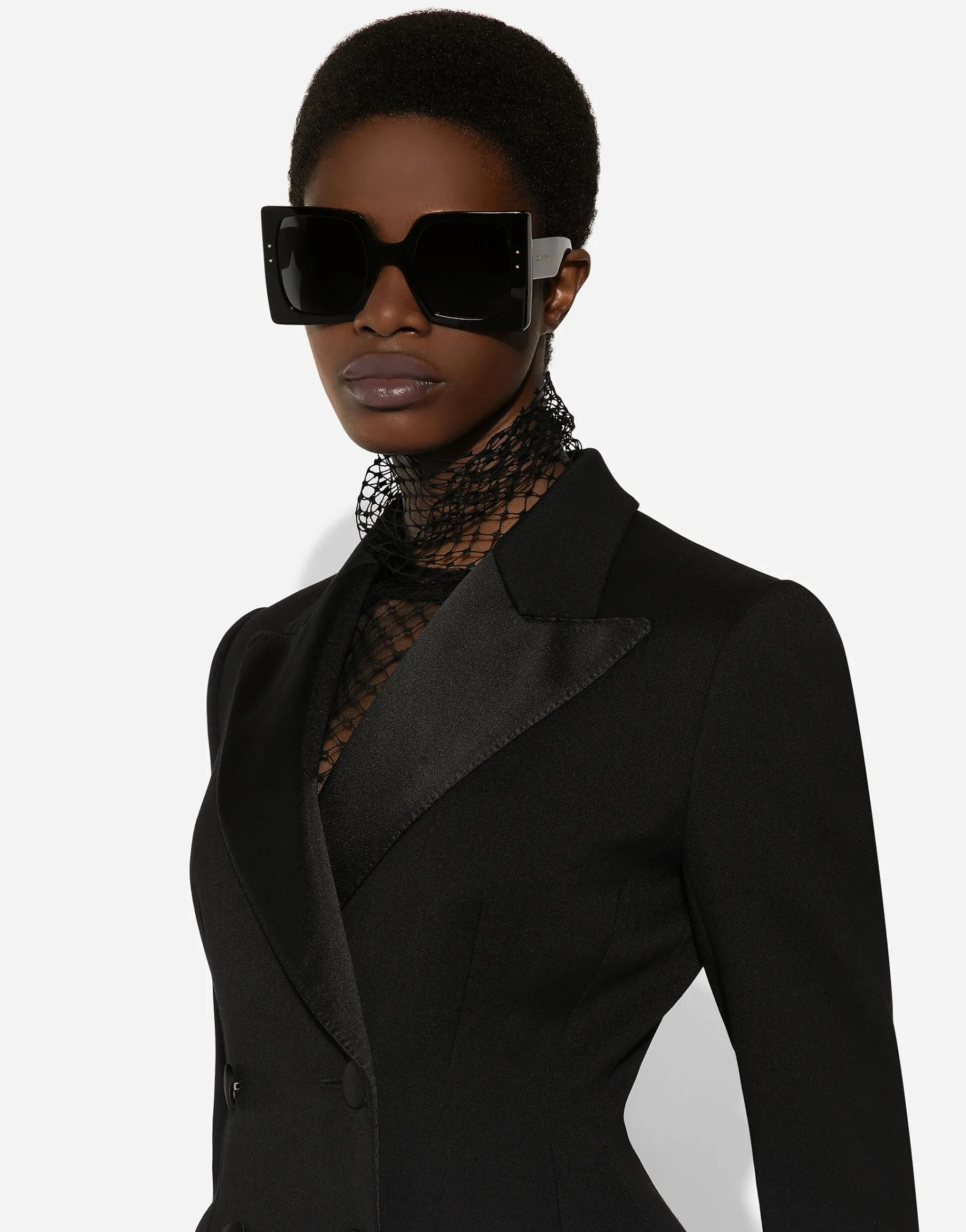 Long double-breasted Dolce tuxedo jacket in stretch wool