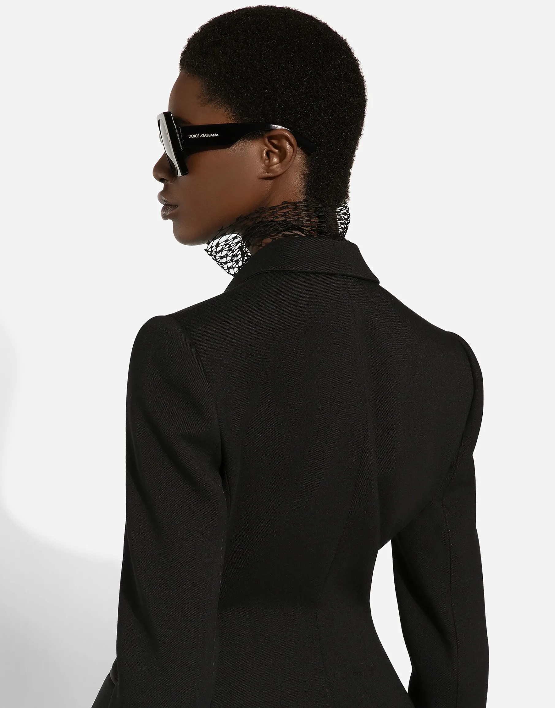 Long double-breasted Dolce tuxedo jacket in stretch wool