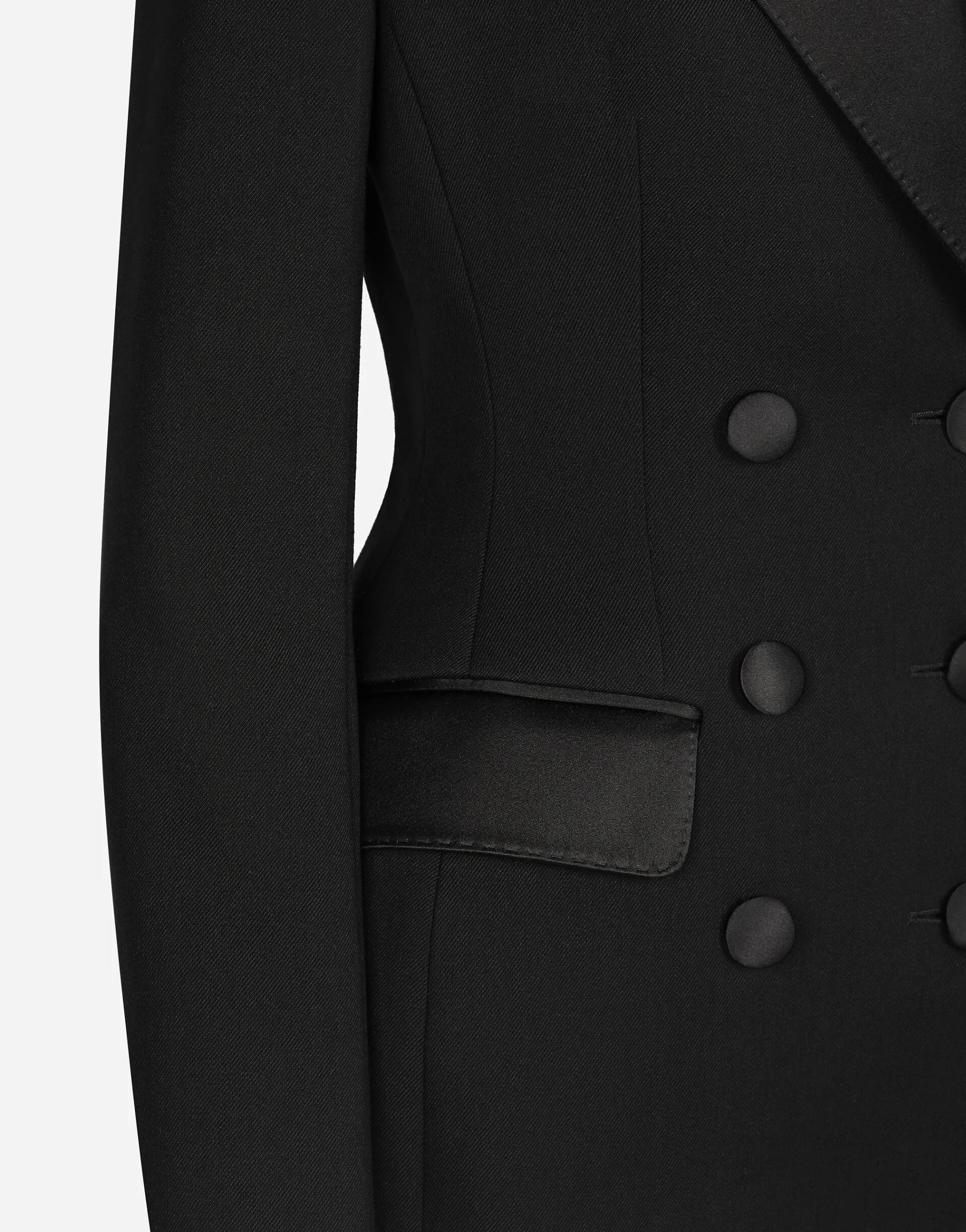 Long double-breasted Dolce tuxedo jacket in stretch wool