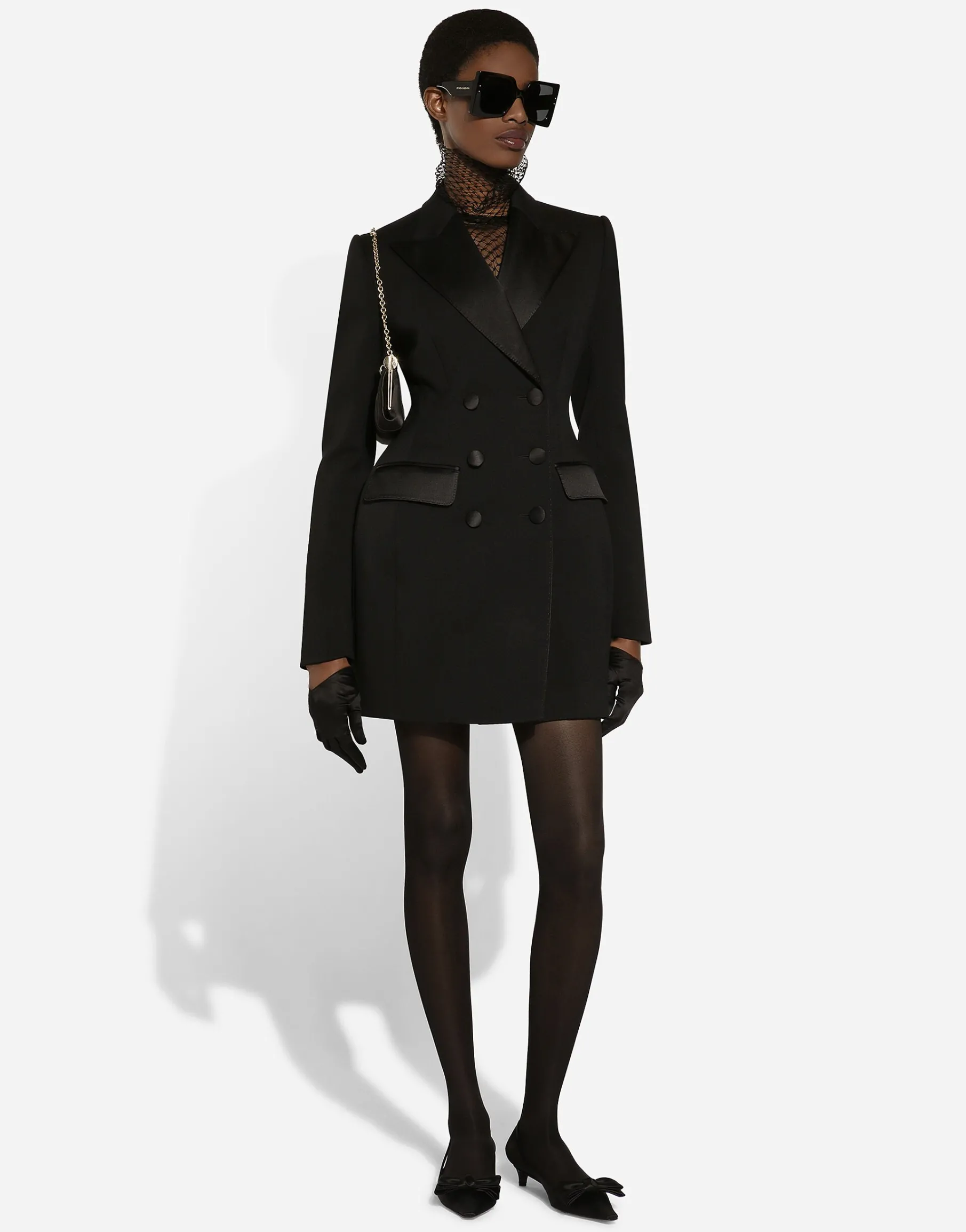 Long double-breasted Dolce tuxedo jacket in stretch wool