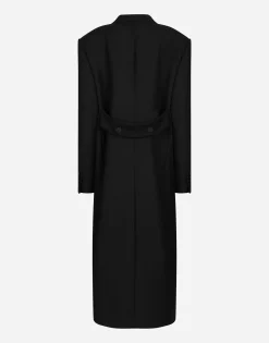 Long double-breasted tuxedo coat in double wool gabardine