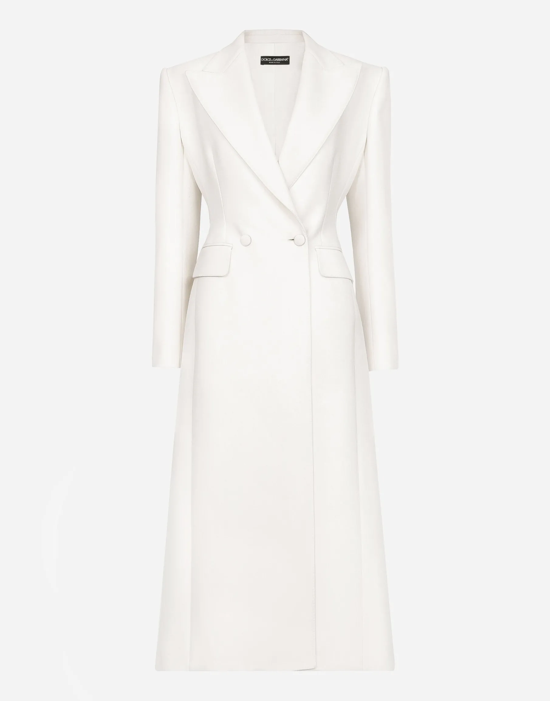 Long double-breasted wool cady coat