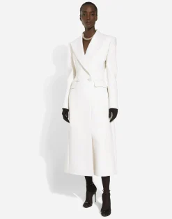 Long double-breasted wool cady coat