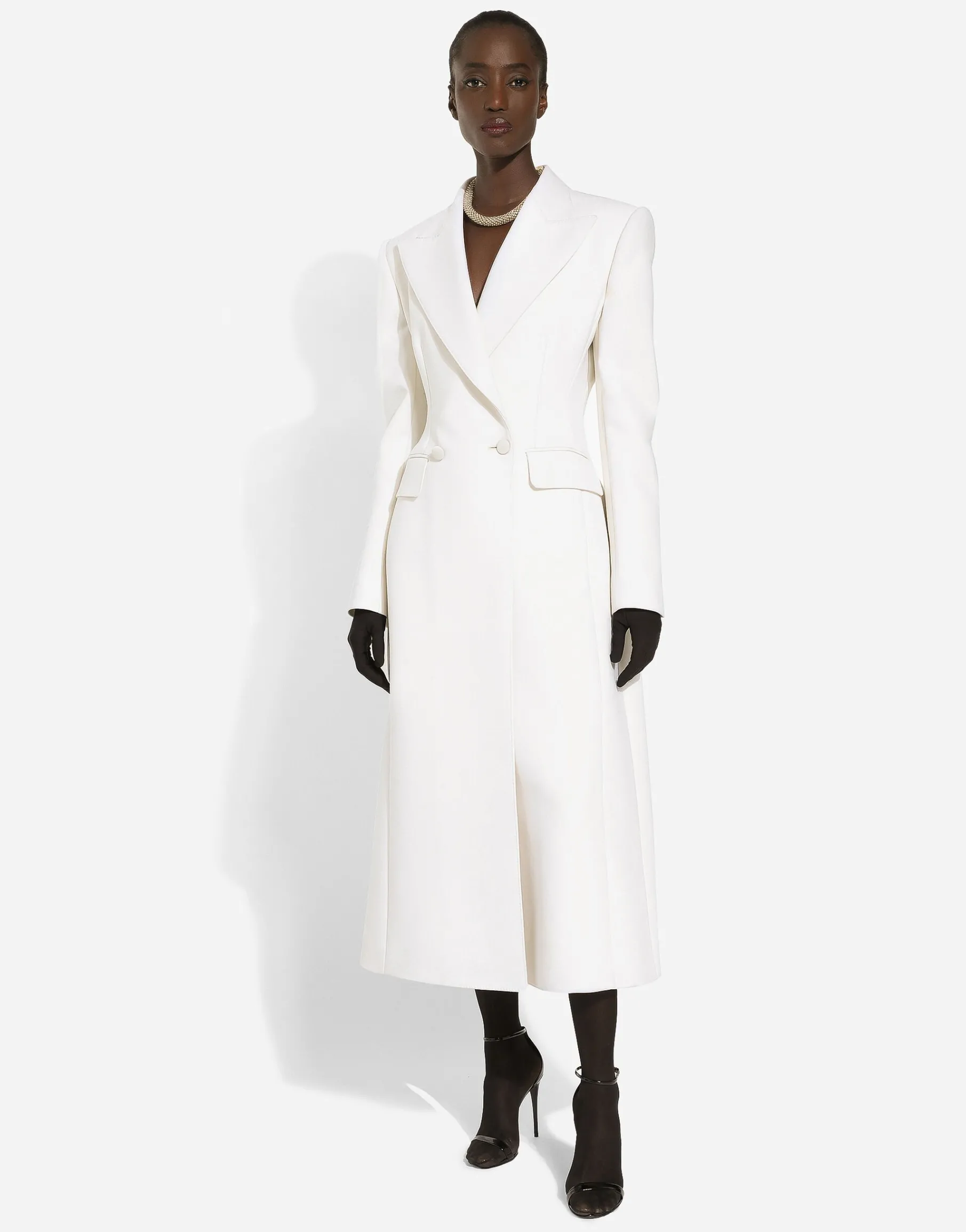 Long double-breasted wool cady coat