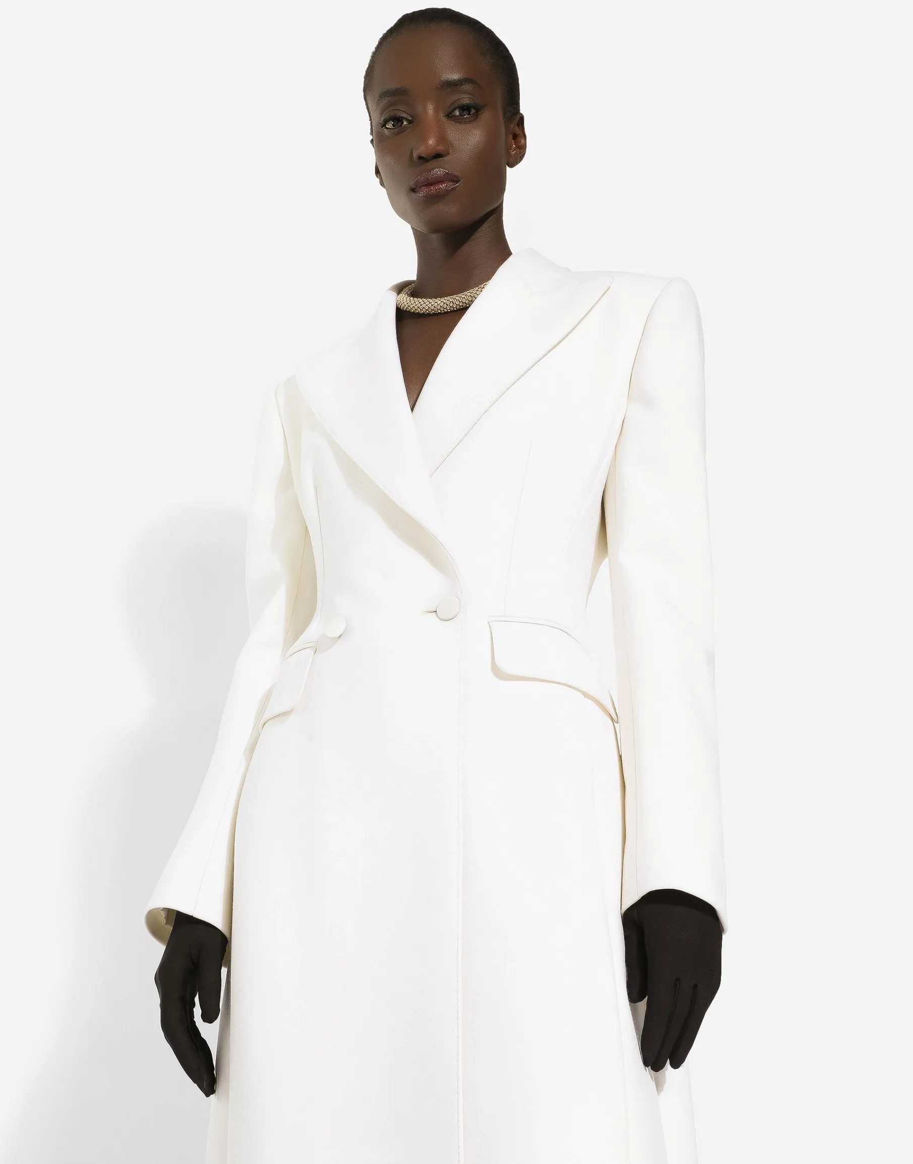 Long double-breasted wool cady coat