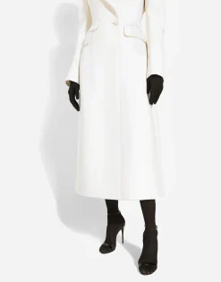 Long double-breasted wool cady coat