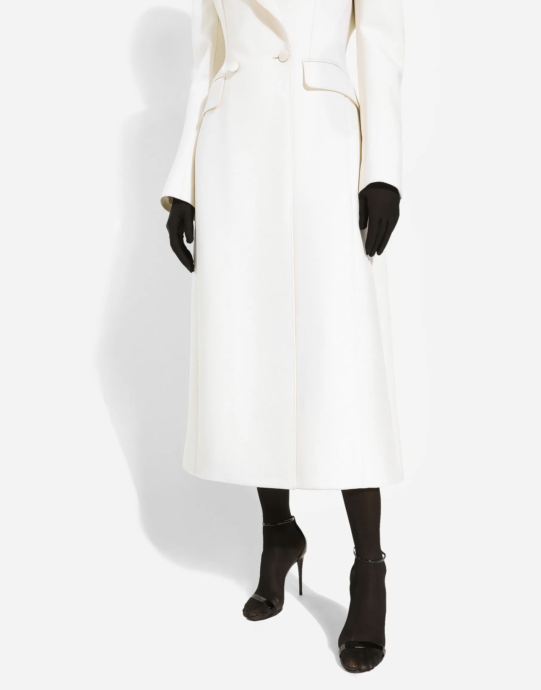 Long double-breasted wool cady coat