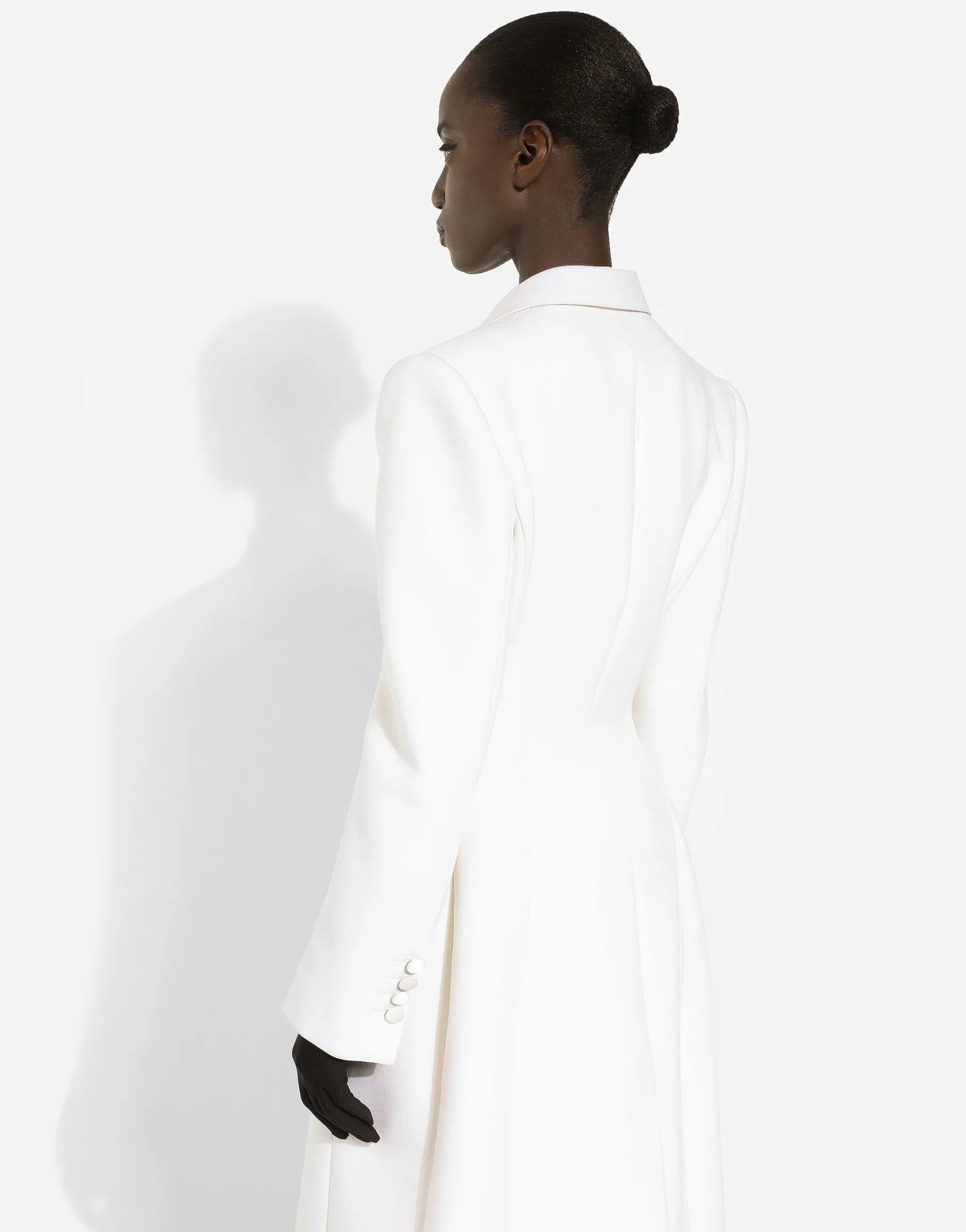 Long double-breasted wool cady coat
