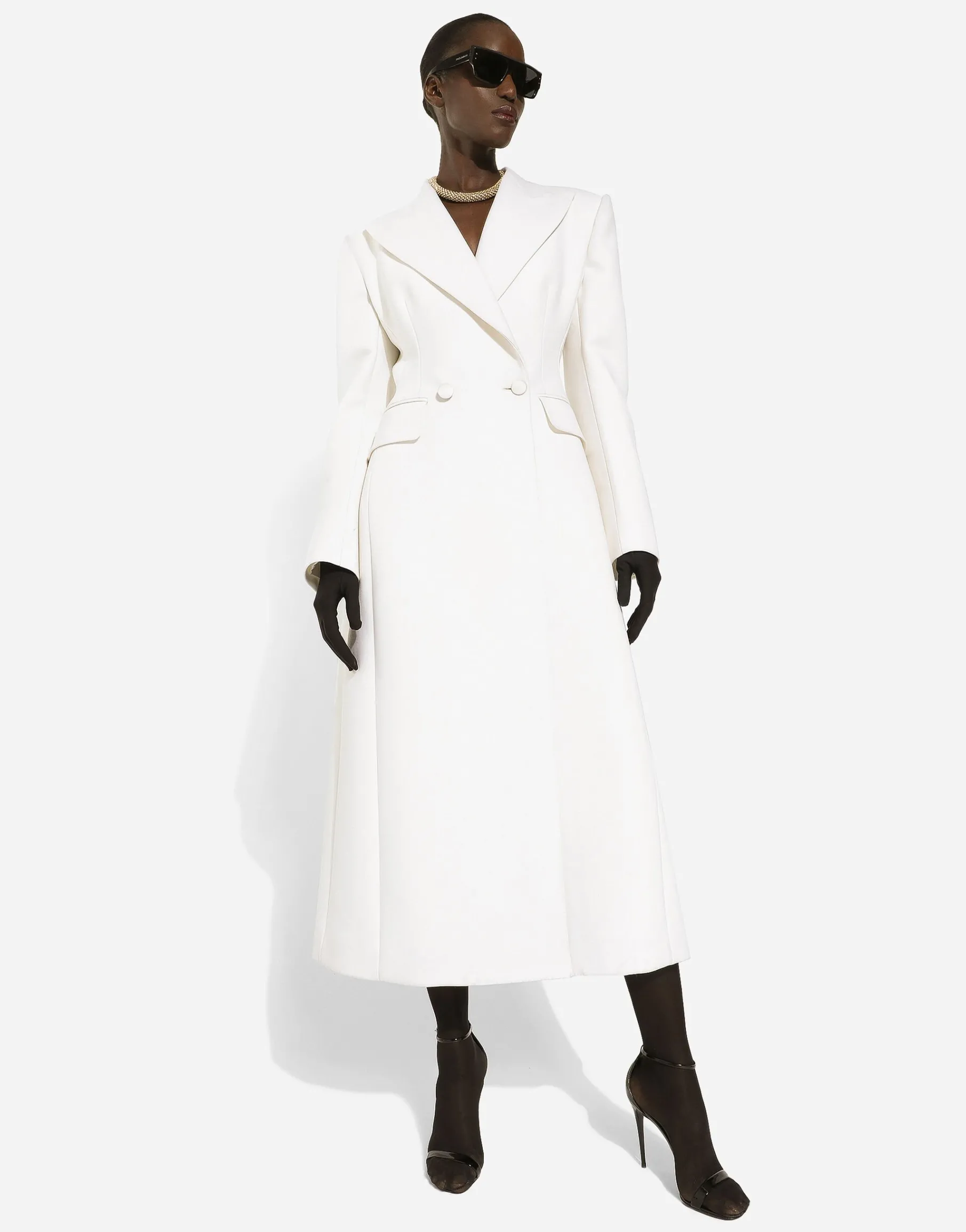 Long double-breasted wool cady coat