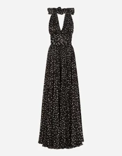 Long dress in polka-dot print chiffon