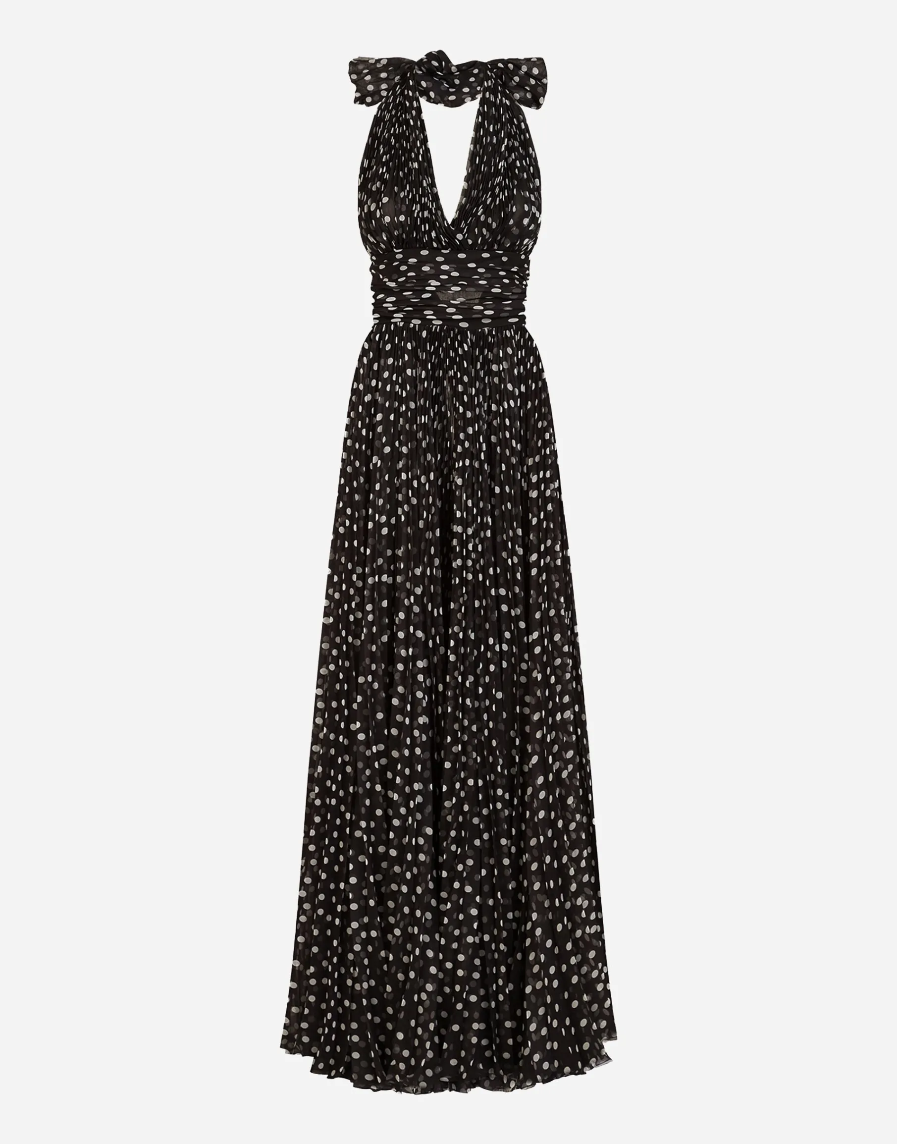 Long dress in polka-dot print chiffon