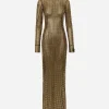 Long dress with all-over rhinestone embellishment on tulle
