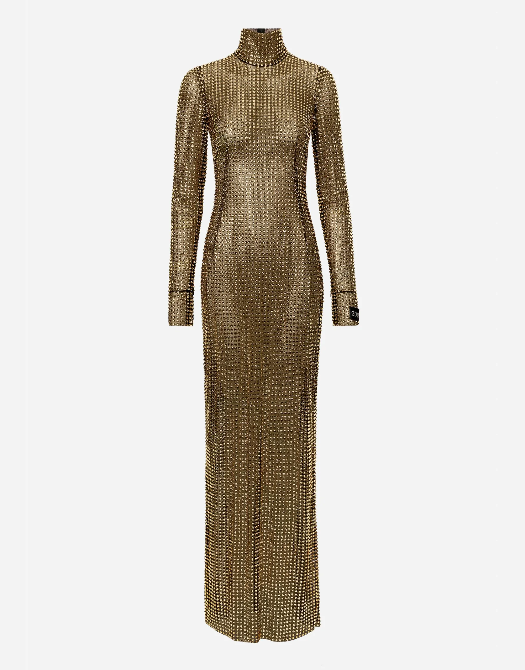 Long dress with all-over rhinestone embellishment on tulle