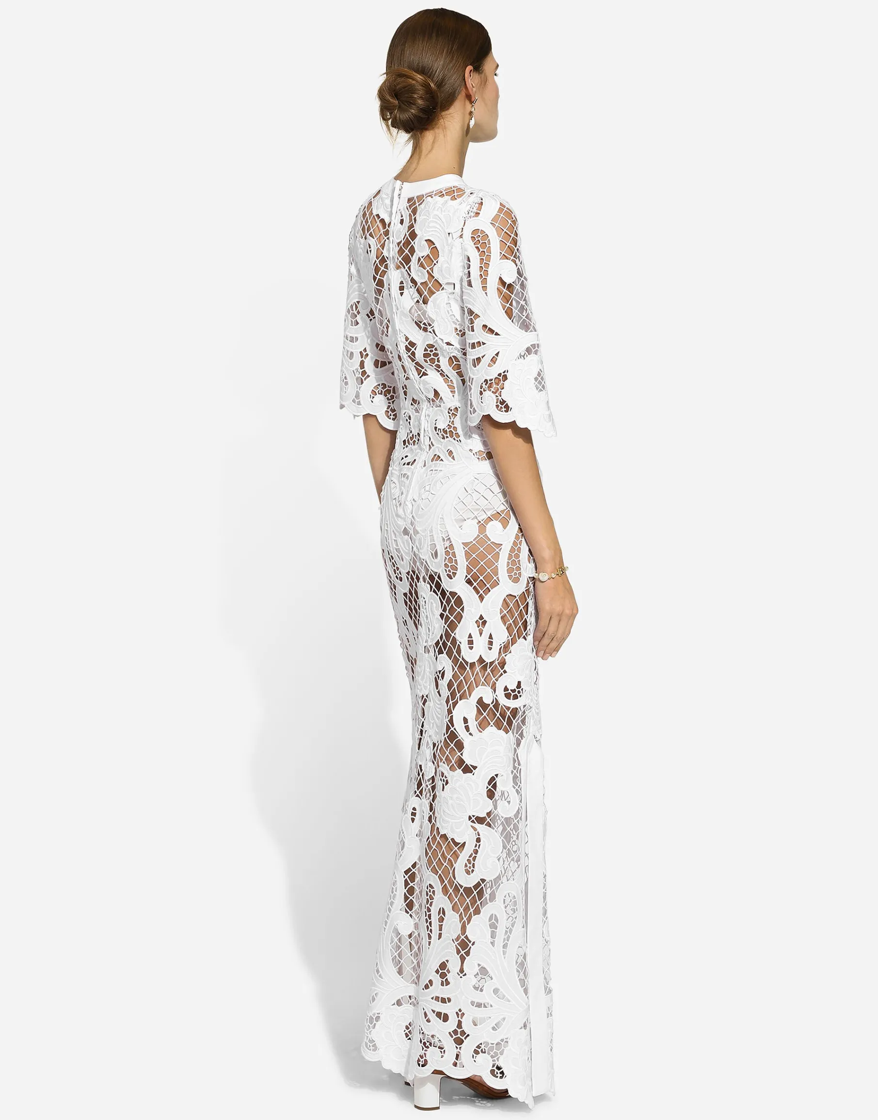 Long dress with openwork embroidery