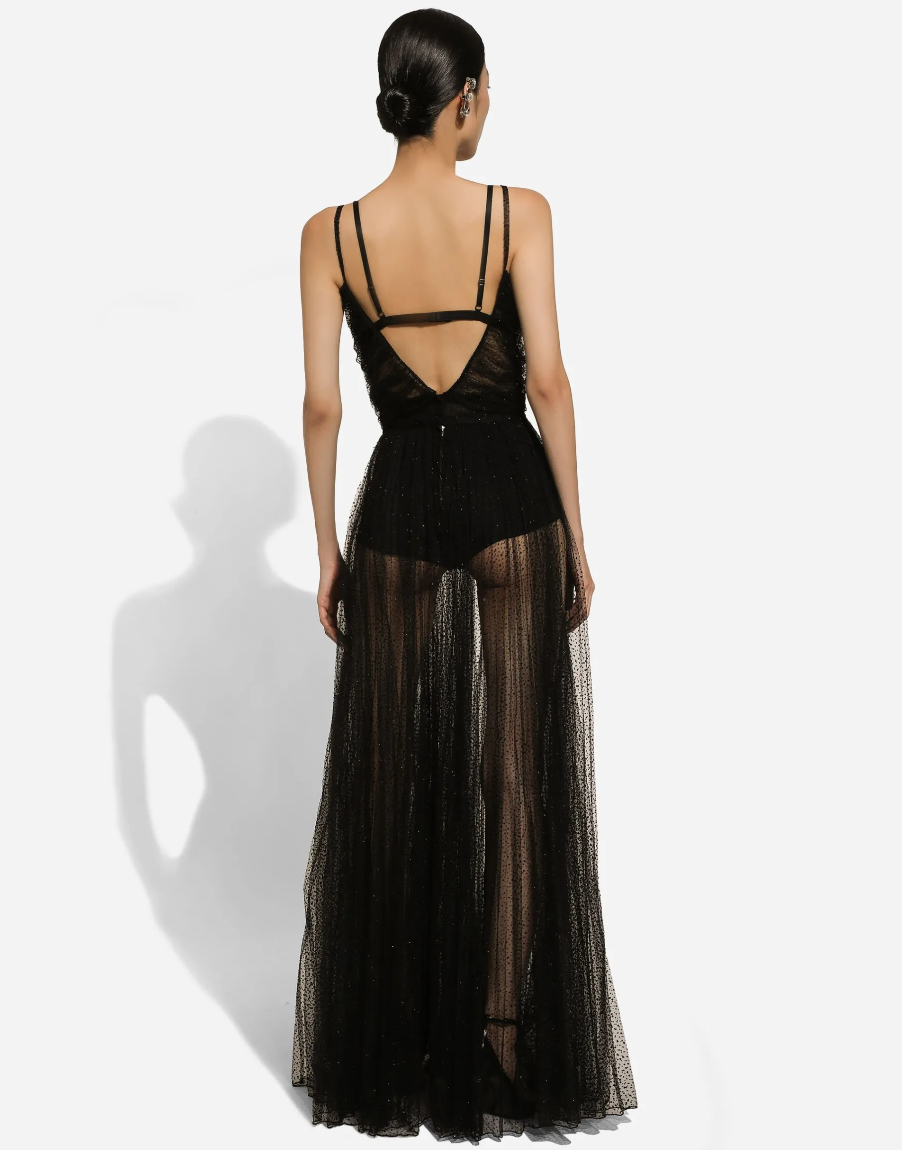 Long flocked lurex tulle dress