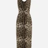 Long jersey dress with jacquard leopard design