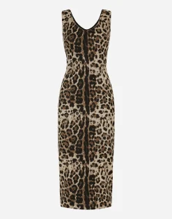 Long jersey dress with jacquard leopard design