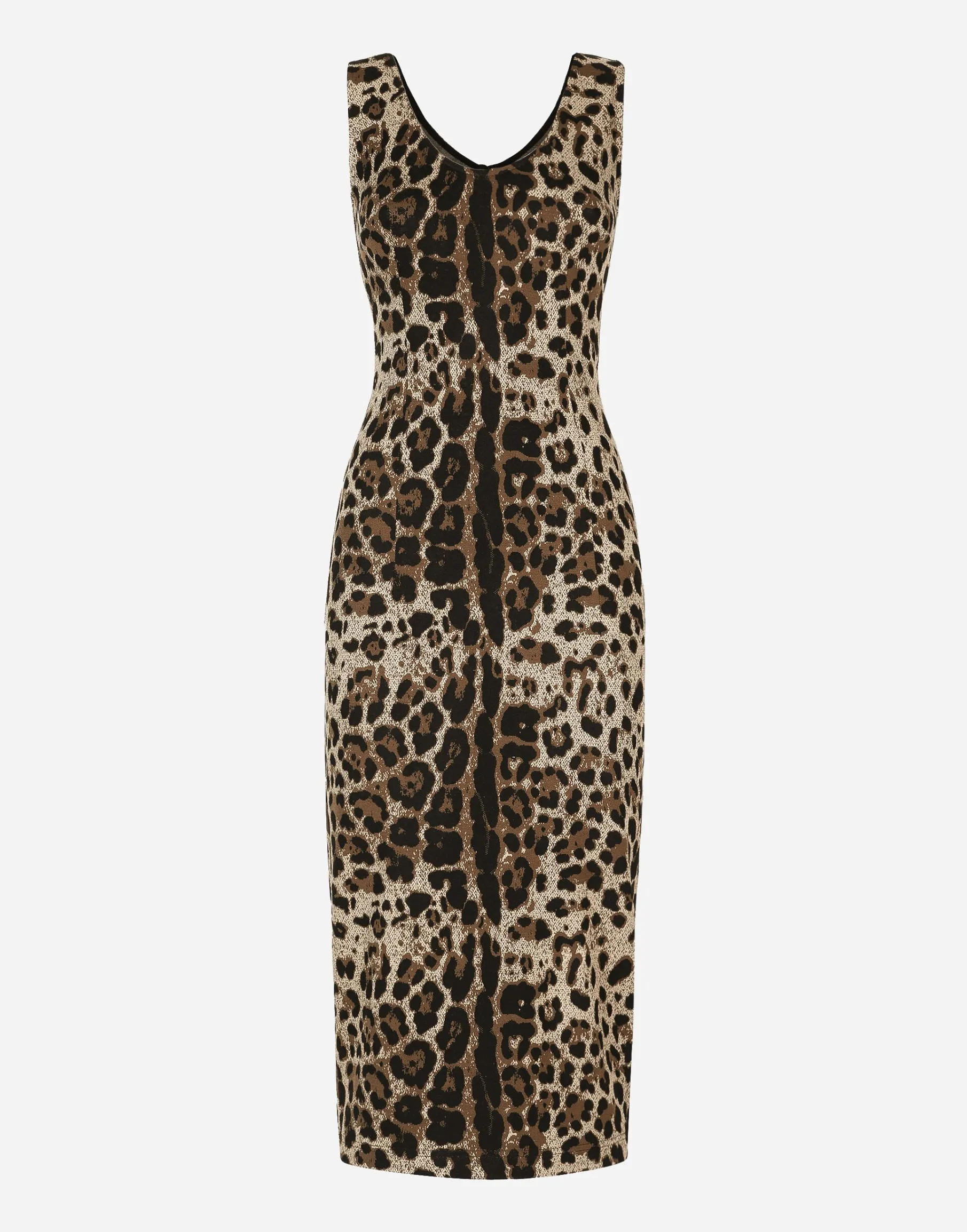 Long jersey dress with jacquard leopard design