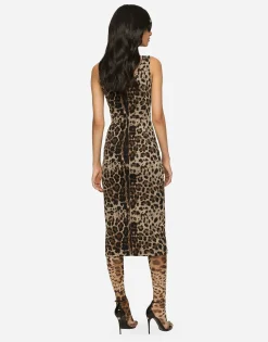 Long jersey dress with jacquard leopard design