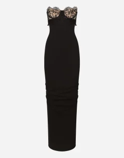 Long jersey Milano rib dress with corset
