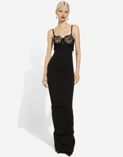 Long jersey Milano rib dress with corset