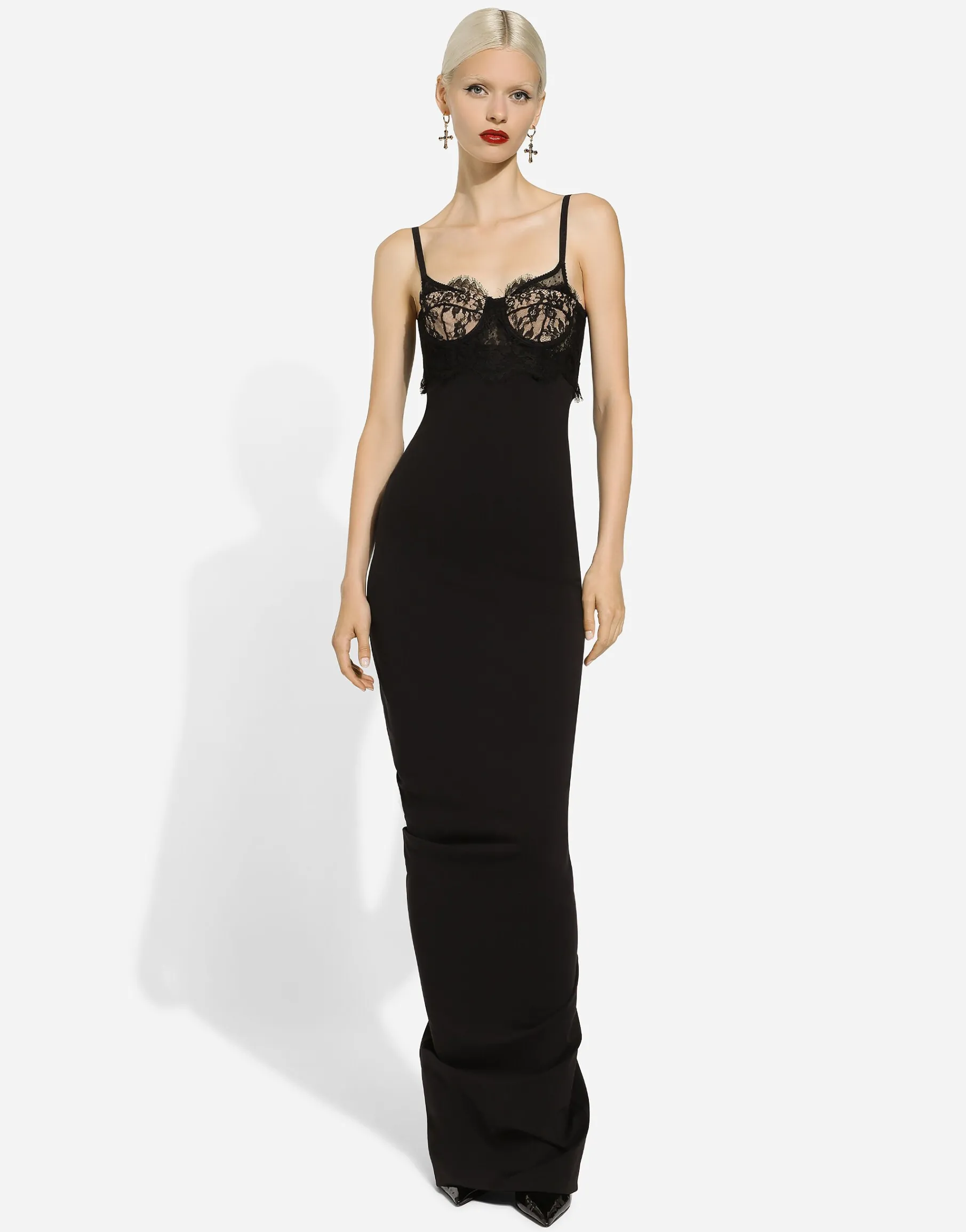 Long jersey Milano rib dress with corset