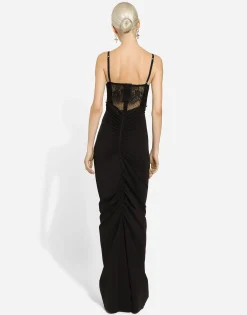 Long jersey Milano rib dress with corset