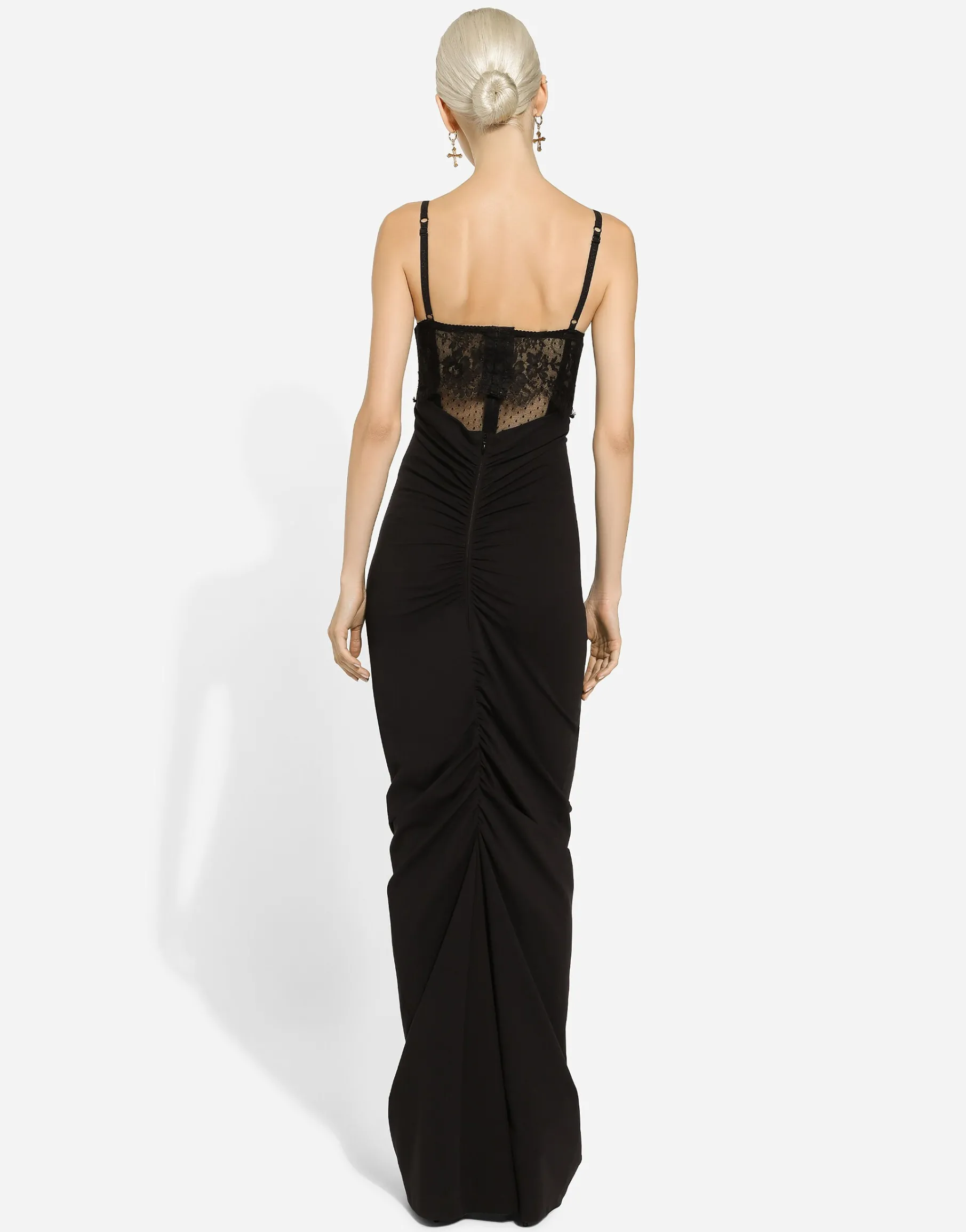 Long jersey Milano rib dress with corset