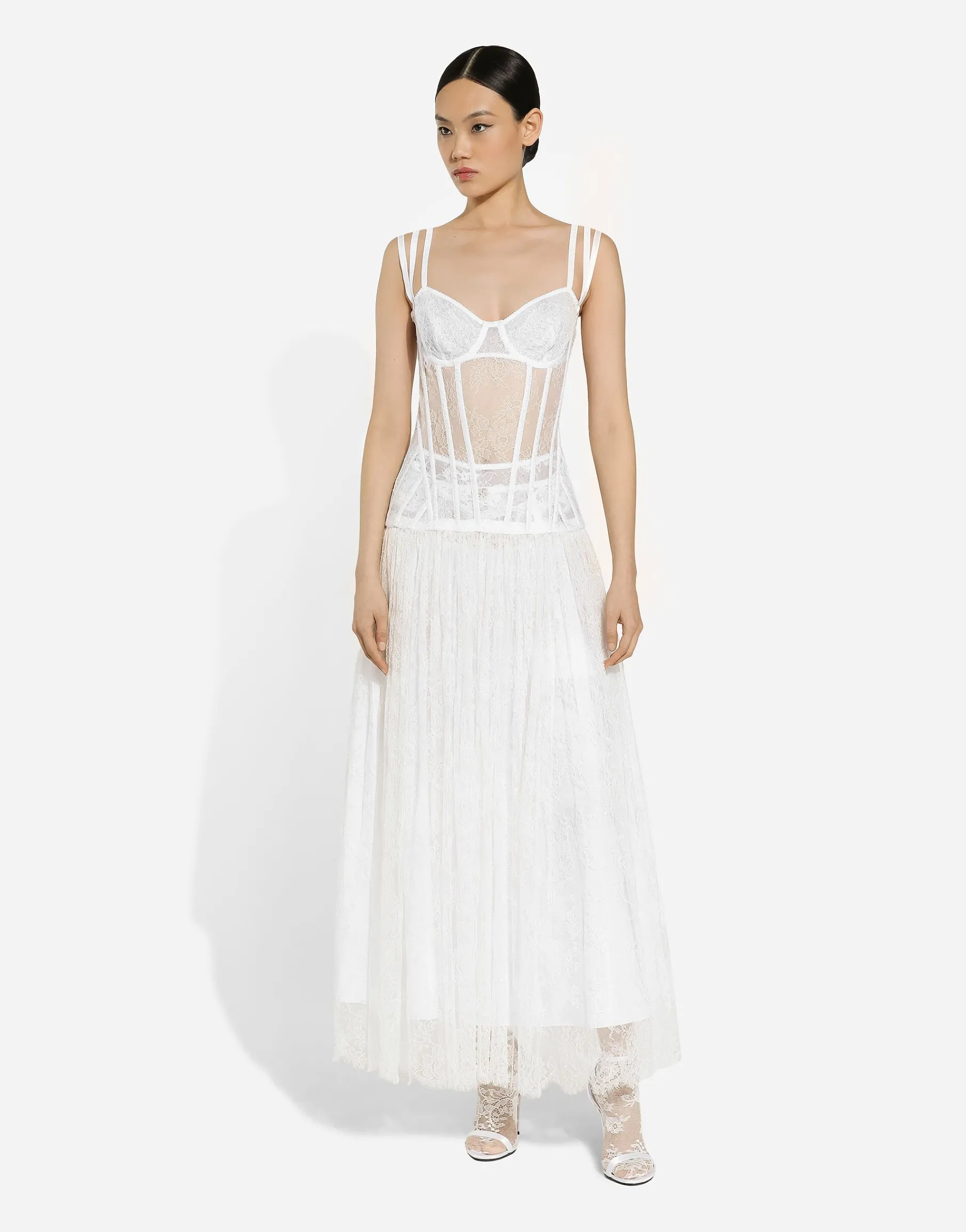 Long lace dress with corset detailing