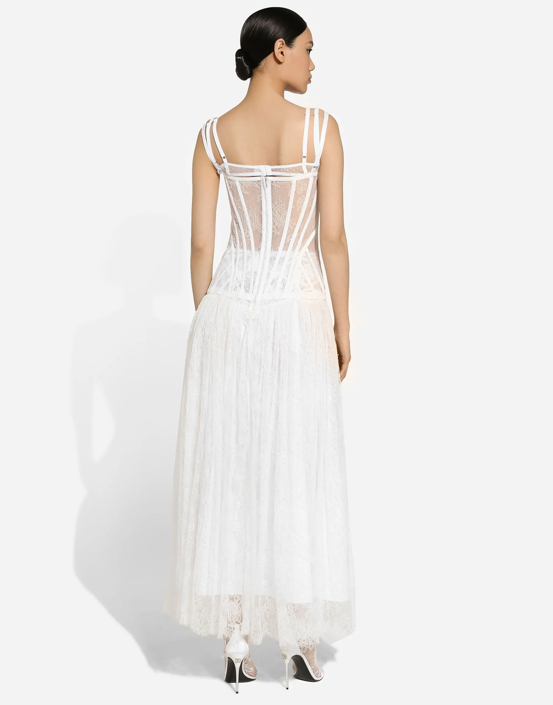 Long lace dress with corset detailing