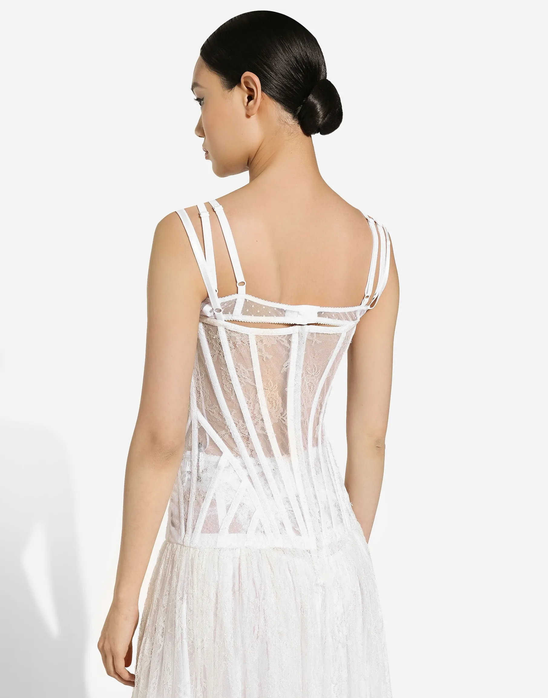 Long lace dress with corset detailing
