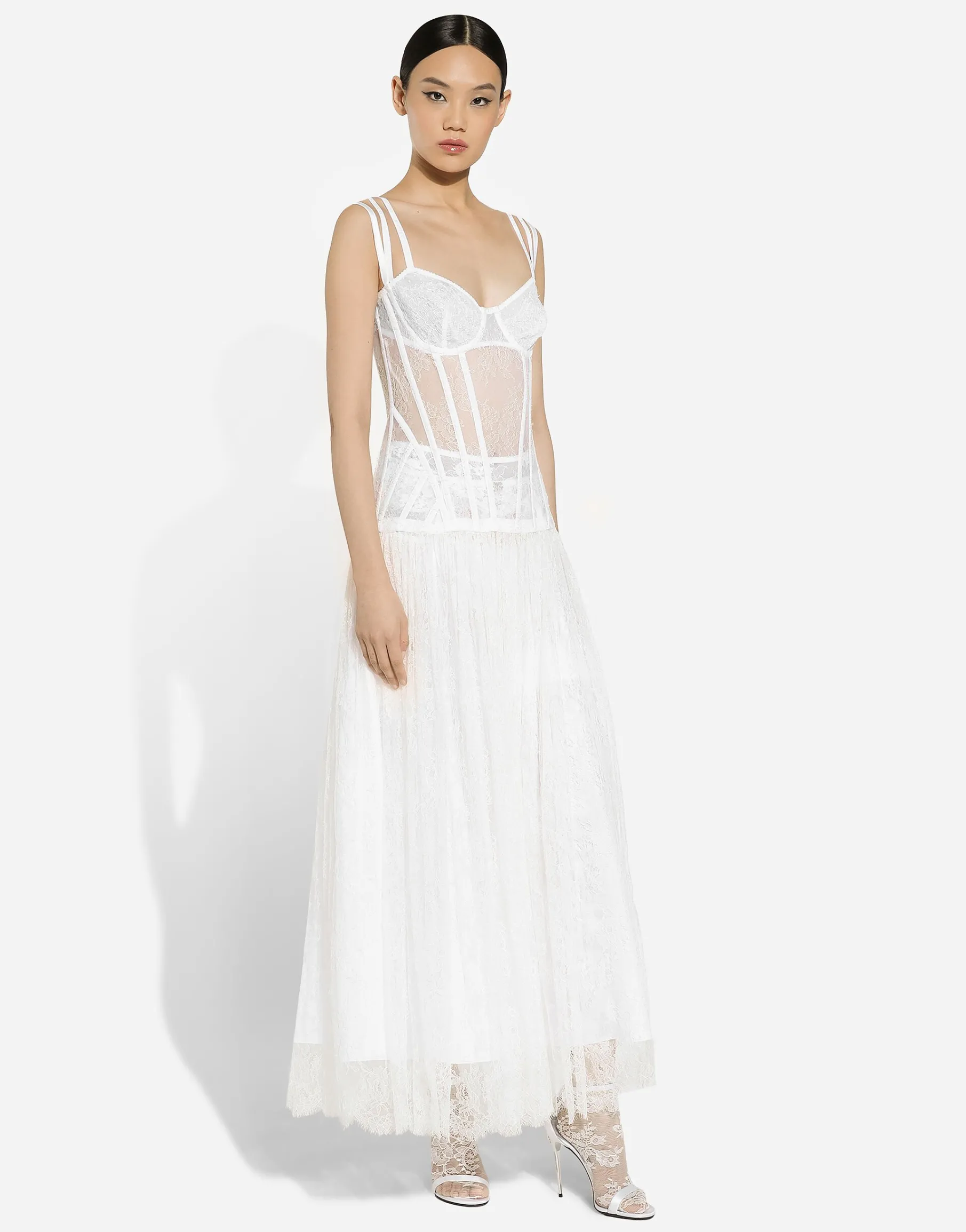 Long lace dress with corset detailing