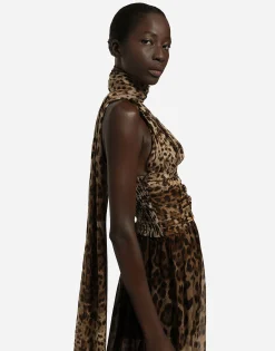 Long leopard-print chiffon dress