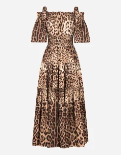 Long leopard-print poplin dress