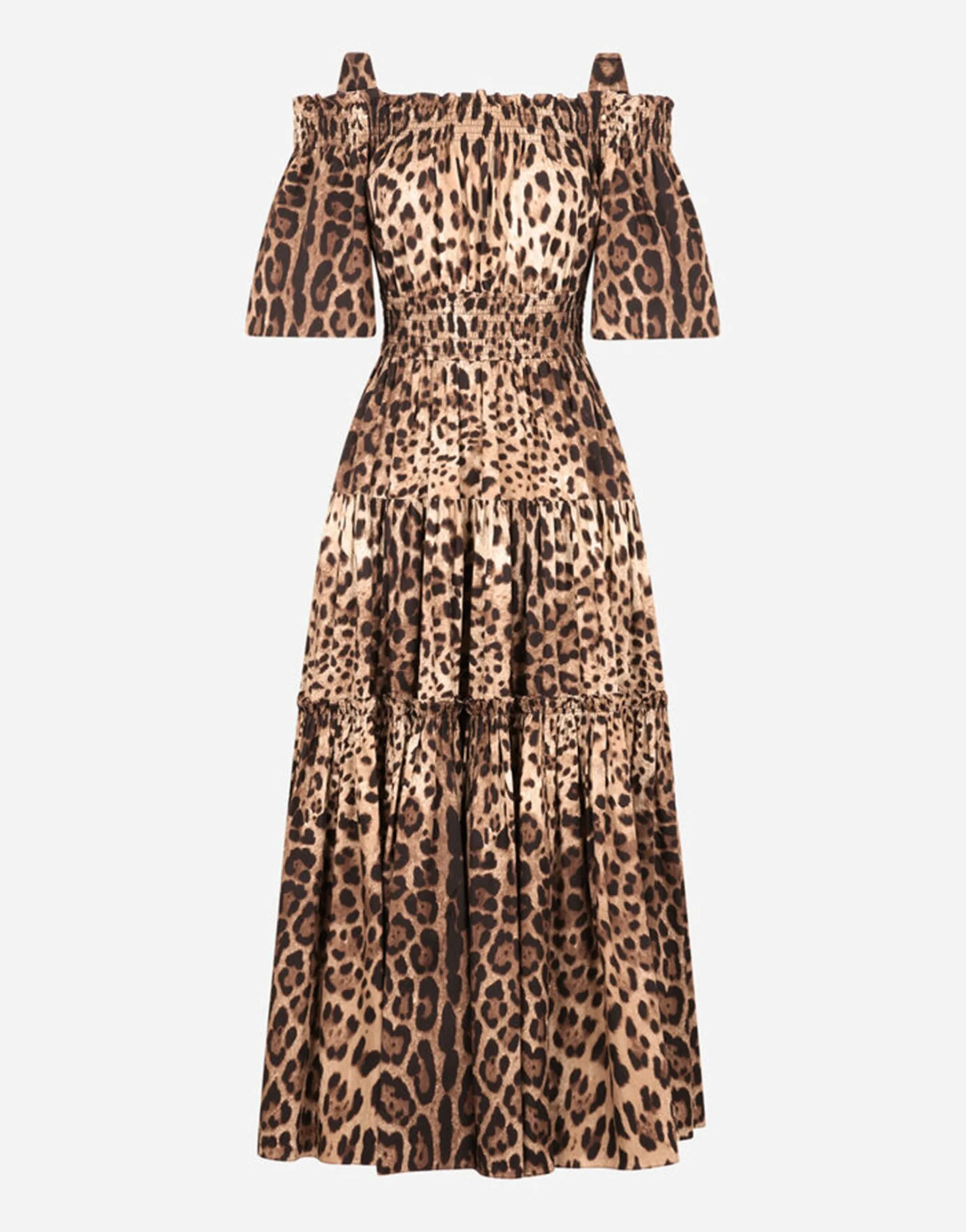 Long leopard-print poplin dress