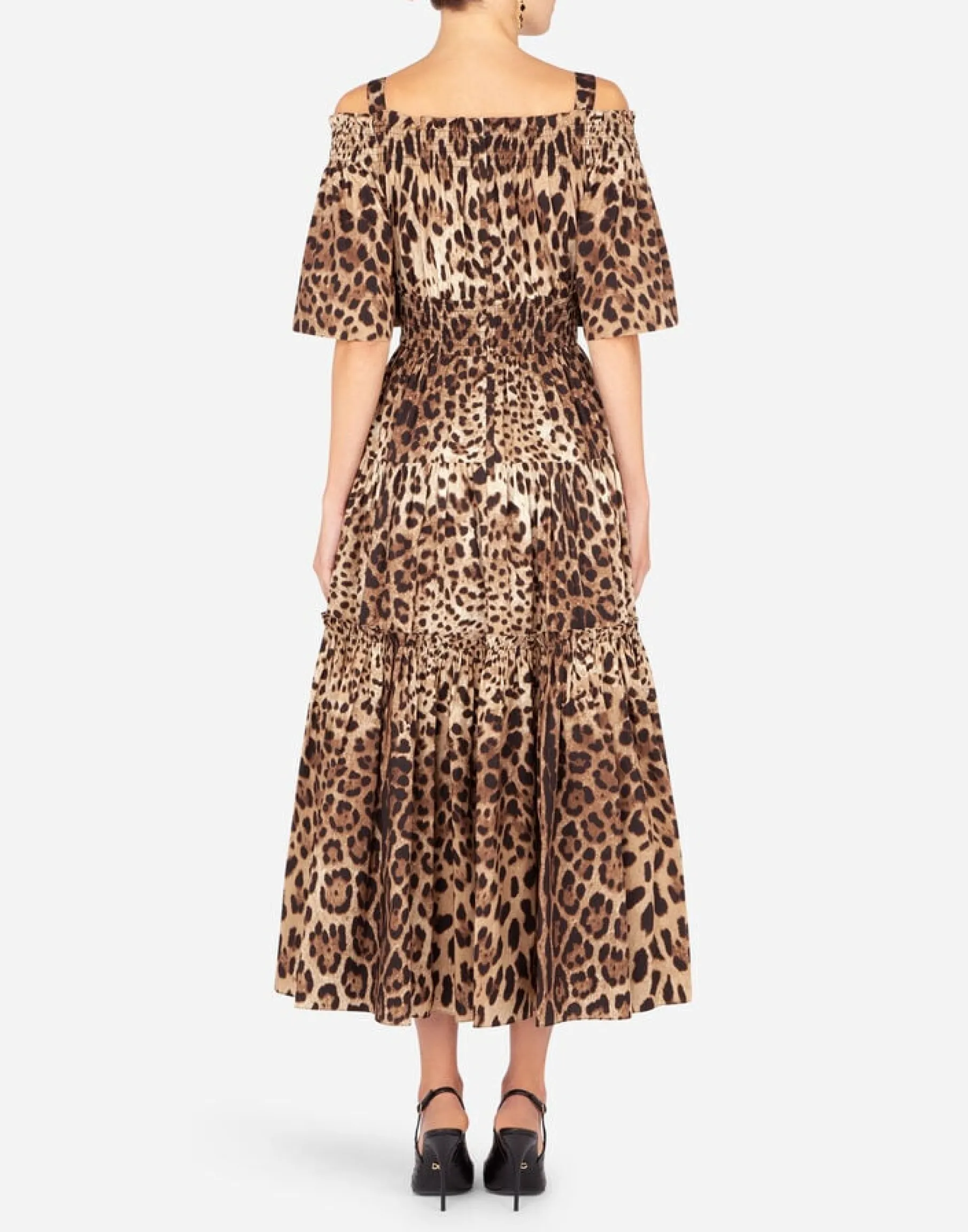 Long leopard-print poplin dress