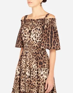 Long leopard-print poplin dress