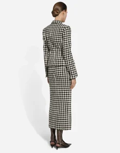 Long macro-houndstooth skirt