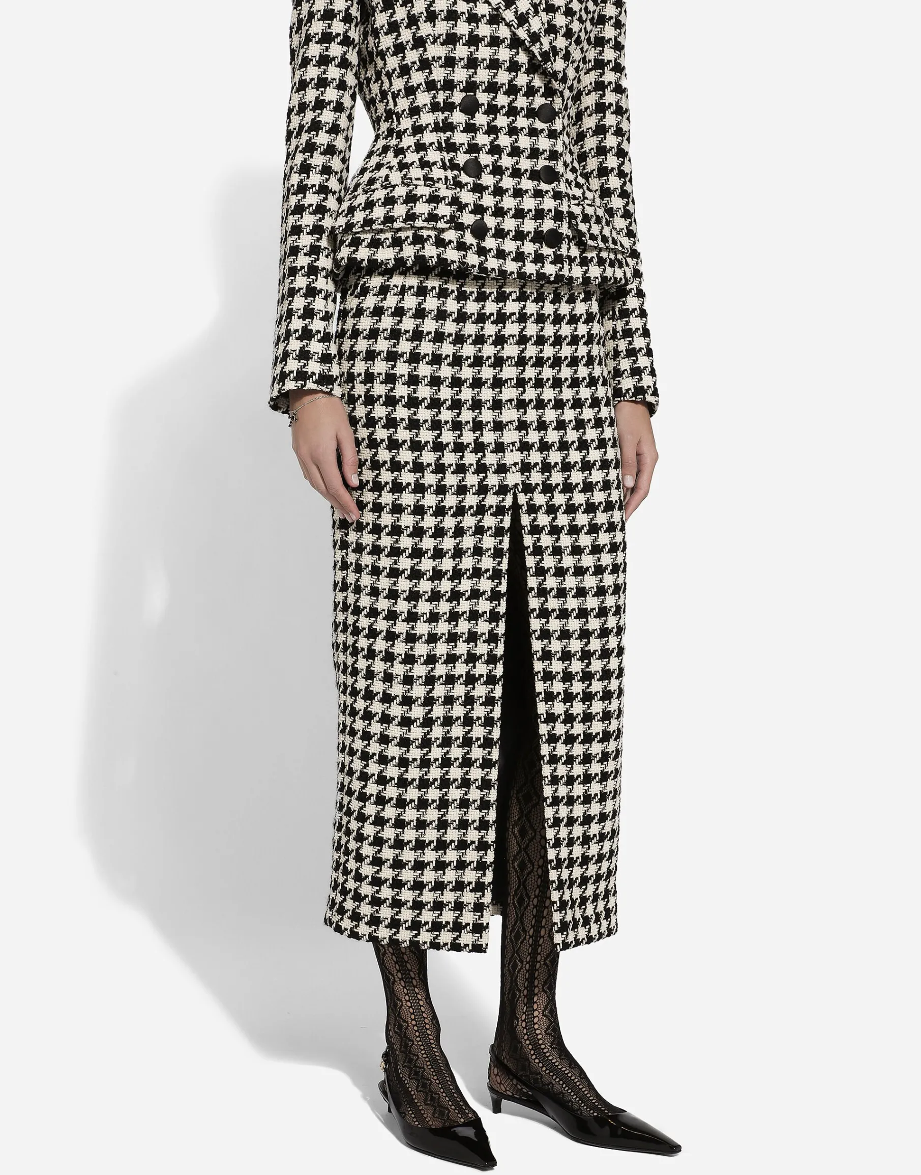 Long macro-houndstooth skirt
