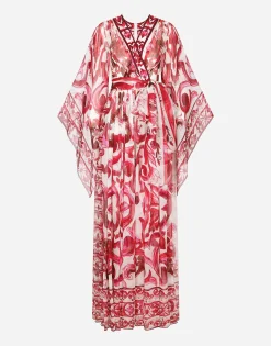 Long Majolica-print chiffon dress