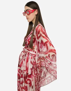 Long Majolica-print chiffon dress