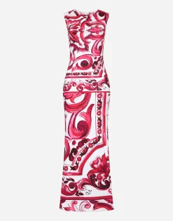 Long Majolica-print organzine dress