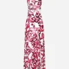 Long Majolica-print organzine dress