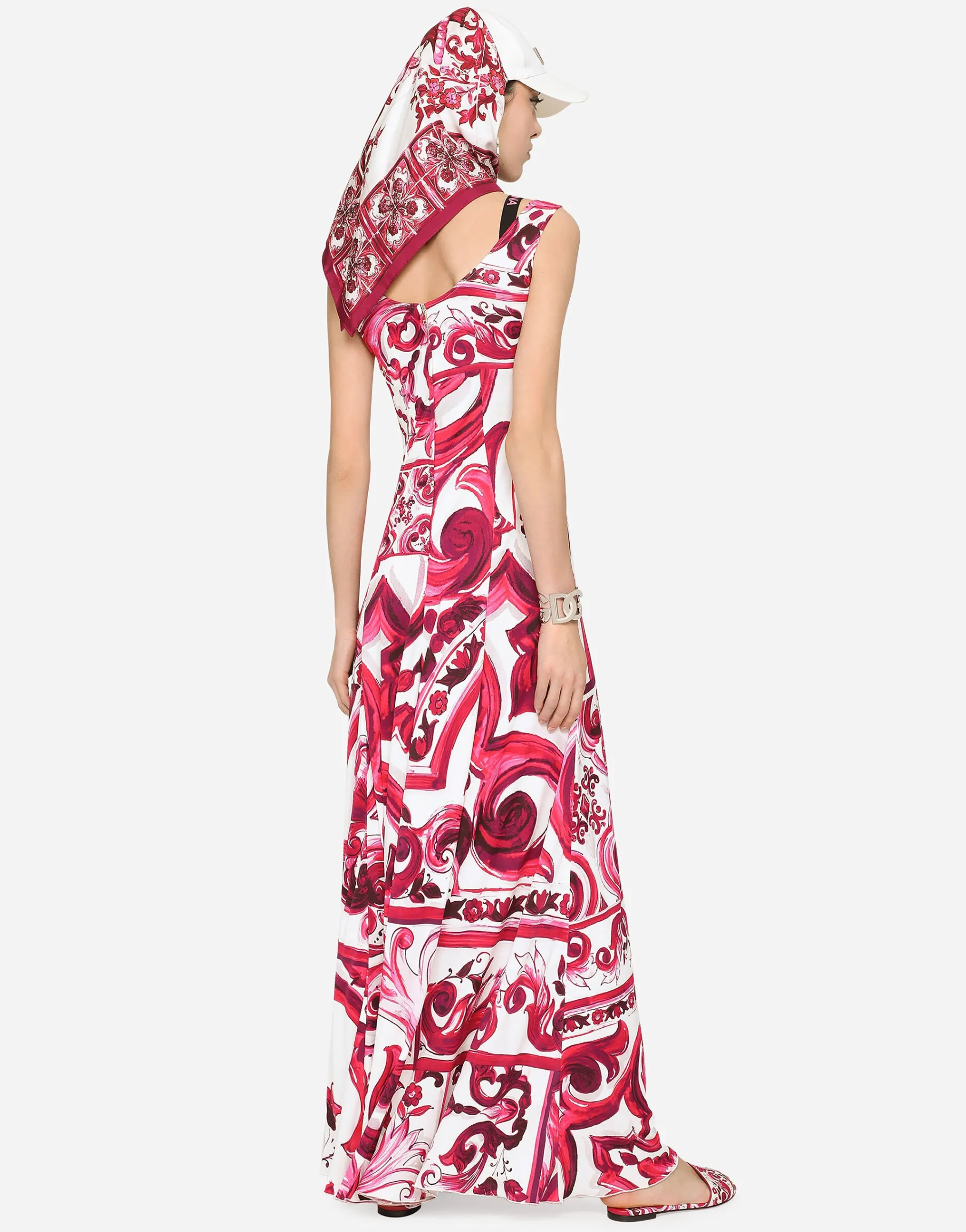 Long Majolica-print organzine dress