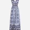 Long majolica-print poplin dress